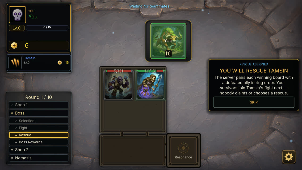 Rescue assignment screen pairing the player with a fallen teammate before the rescue fight